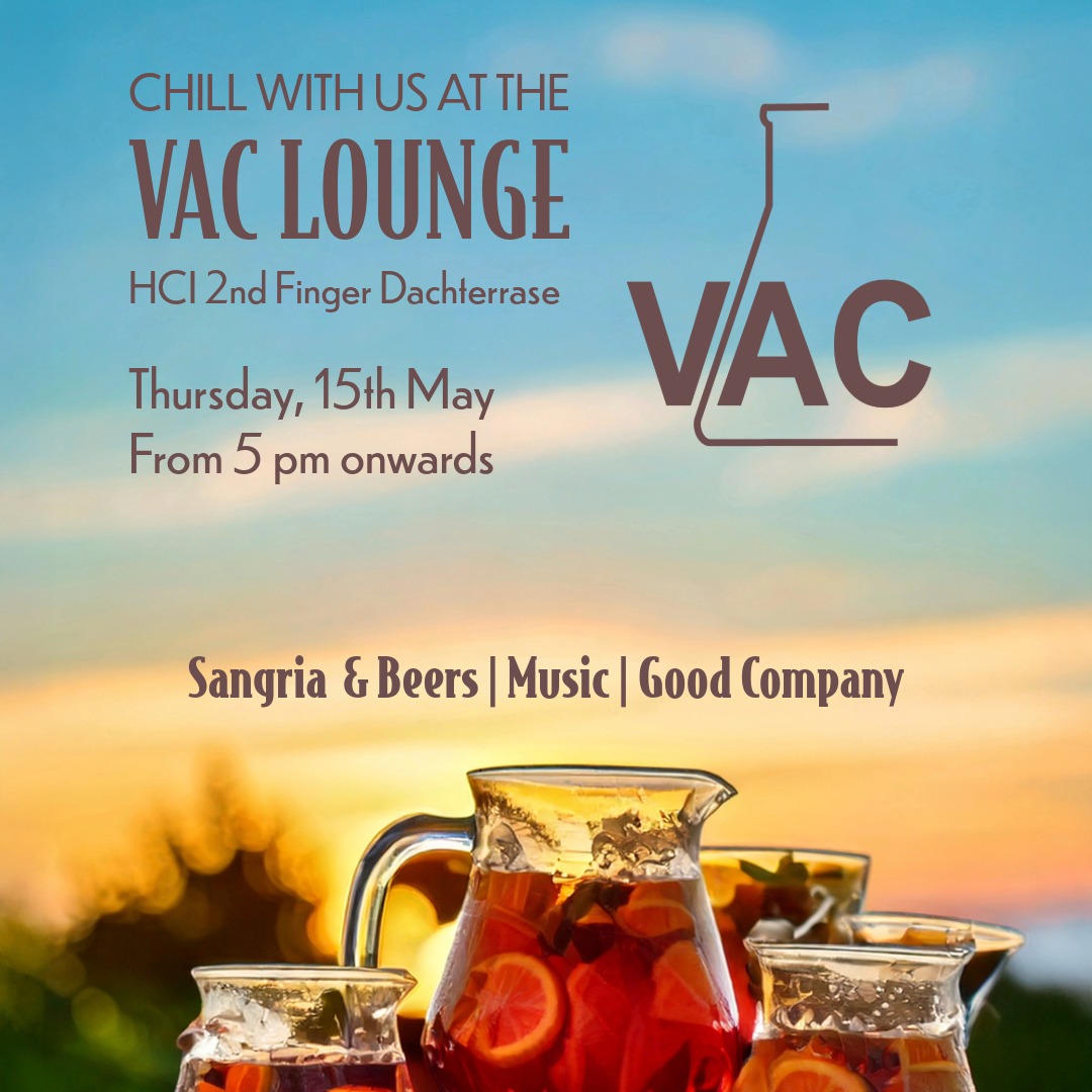 🍷 Ready to kick back and relax? 🍷
Join us at the VAC Lounge for an evening of sangria, beers, music & good vibes!
📅 Thursday, 15th May
🕔 From 5 PM onwards
📍 HCI 2nd Finger Dachterrasse
What you can expect:
🍹 Sangria & beers
🎶 Music
👯♀️ Good company
Come chill with us and toast to the evening sun – see you there! ☀️🍻